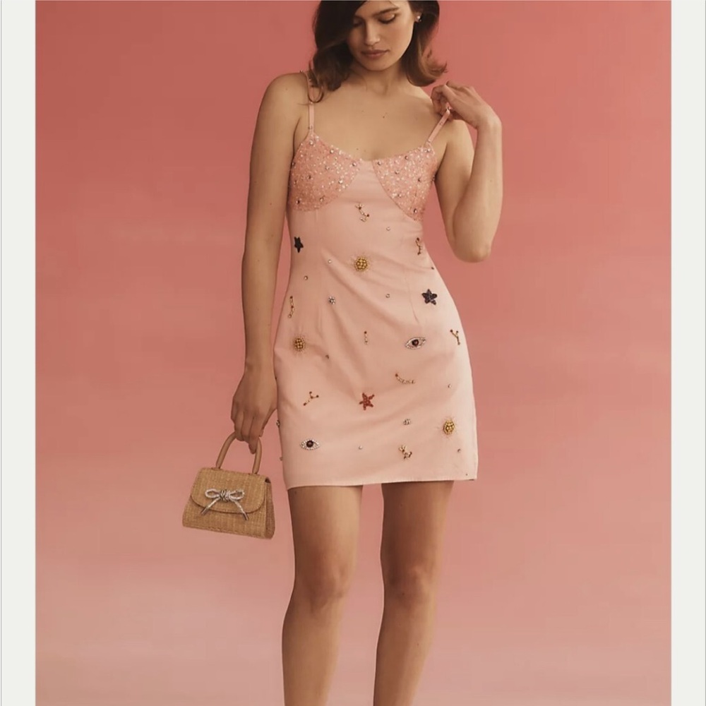 Anthropologie Verb by Pallavi Singhee Embellished Mini Dress Pink Sz large